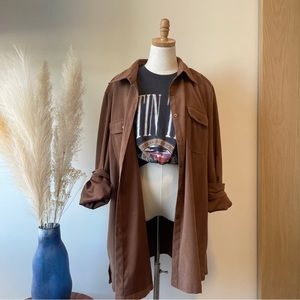 Suede Button-down Shirt Jacket Shaket